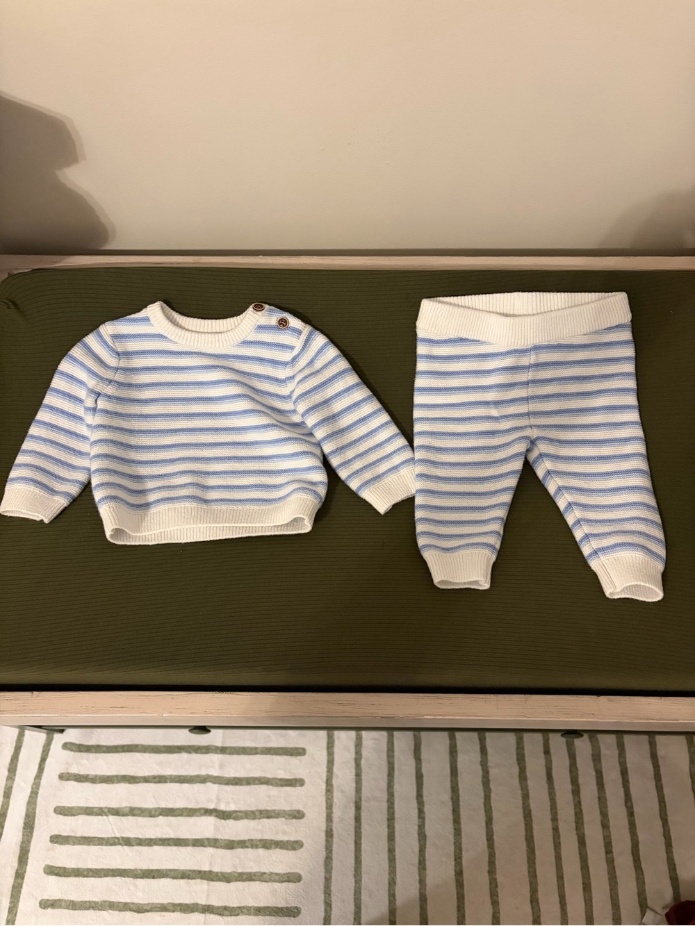 Janie & Jack Striped Baby Knit Sweater & Pants Set - White & Light Blue